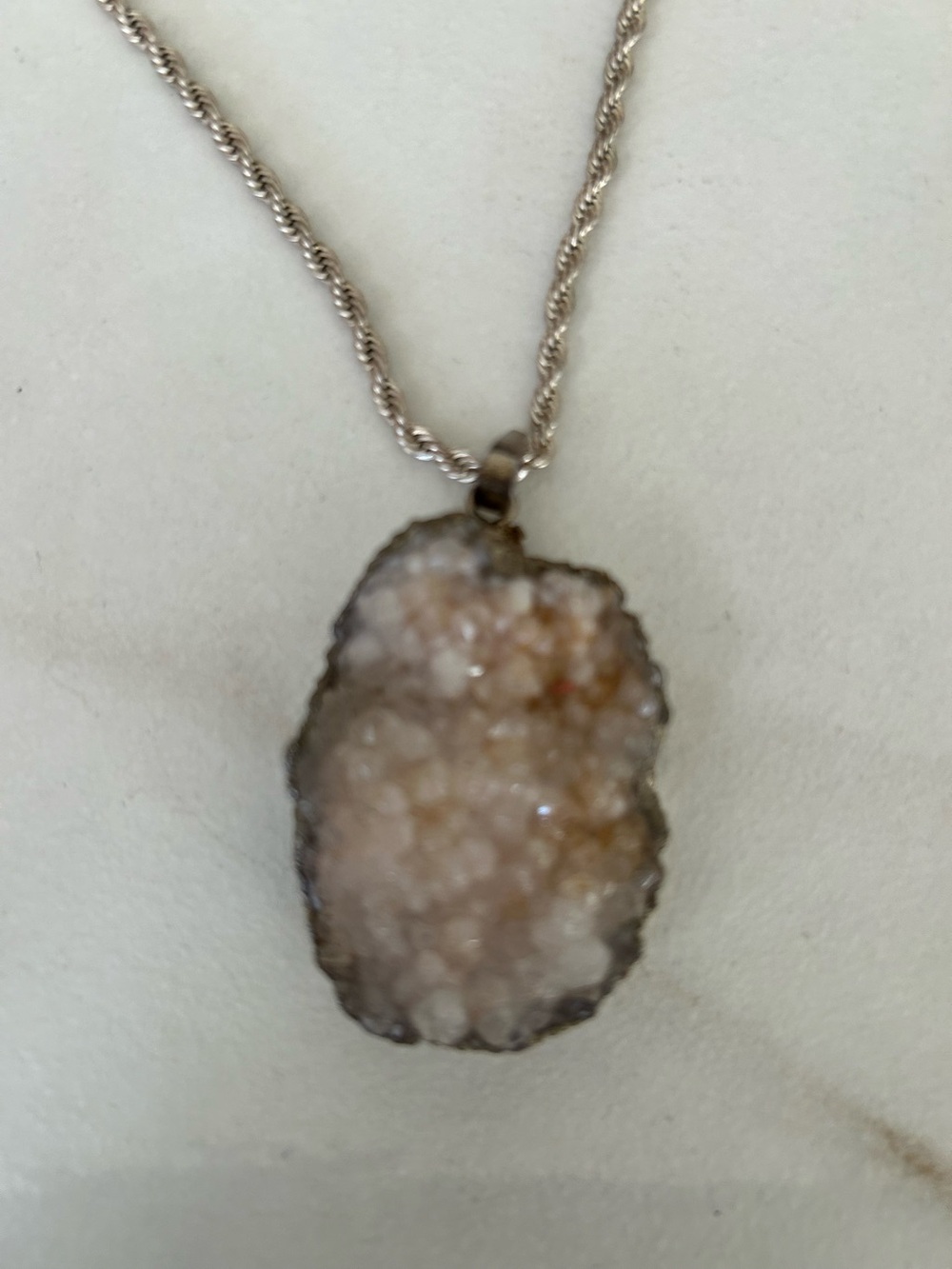 Hand Crafted Silver Chain Necklace with Champagne Druzy Pendant